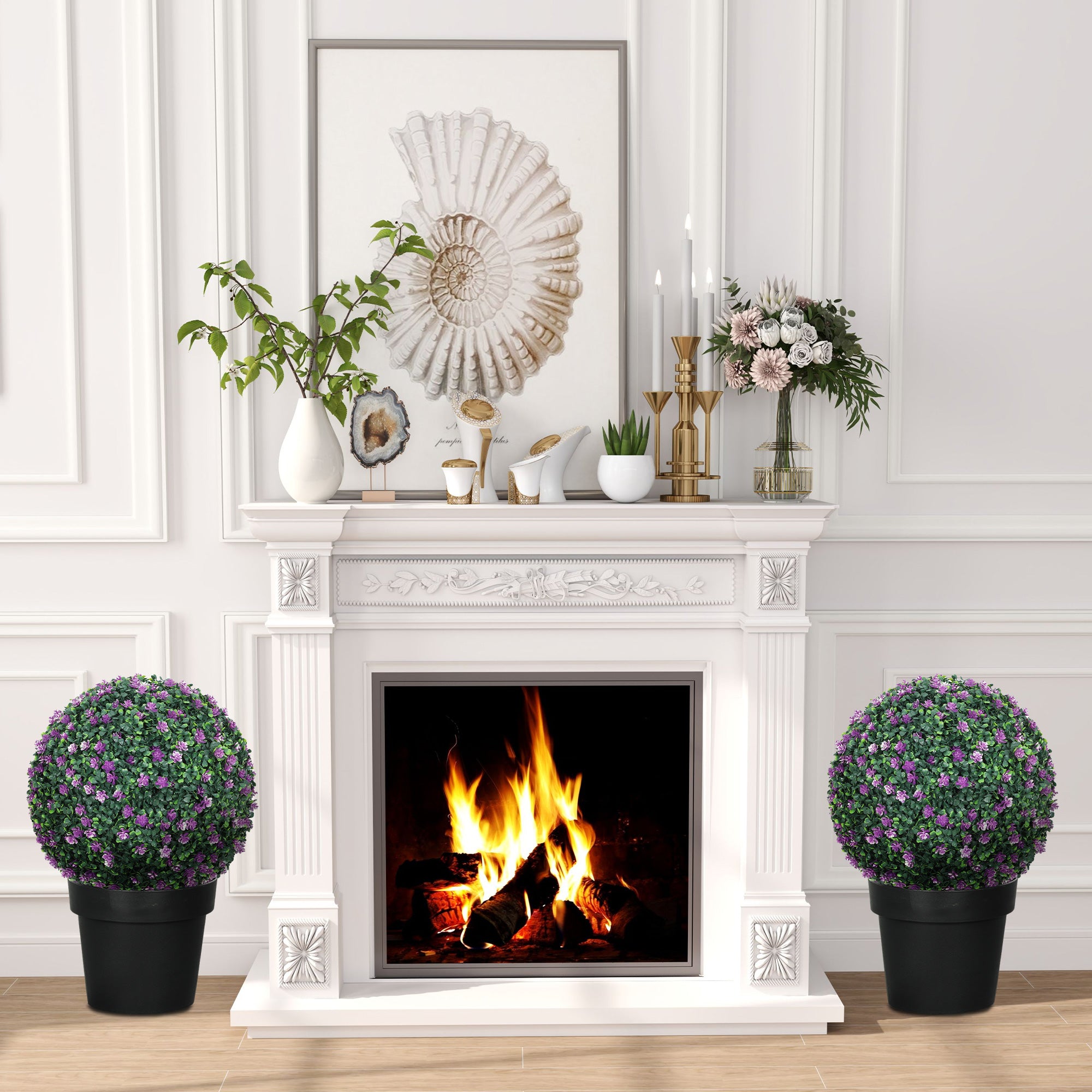 HOMCOM Set of Two Artificial Boxwood Balls Plants - Purple 