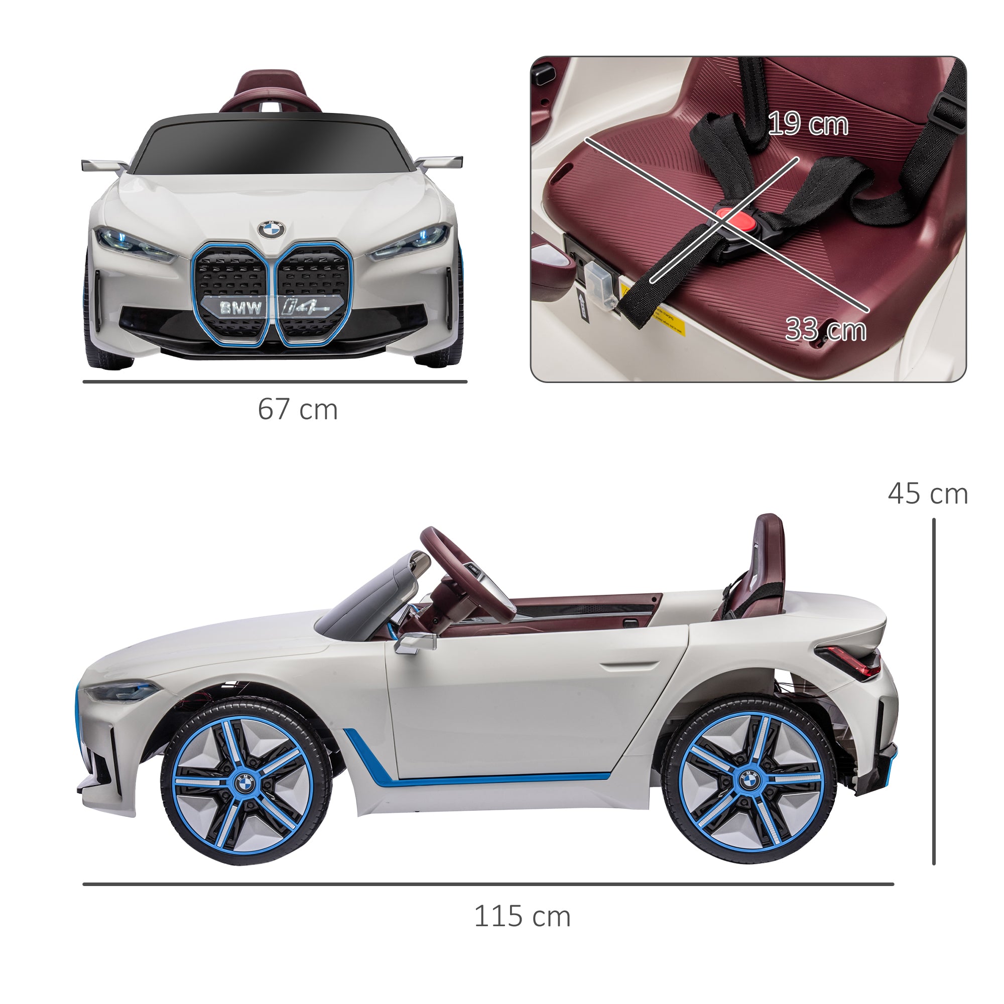 HOMCOM BMW i4 Licensed 12V Kids Electric Ride-On Car, White, red and light blue