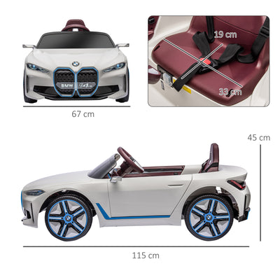 HOMCOM BMW i4 Licensed 12V Kids Electric Ride-On Car, White, red and light blue 