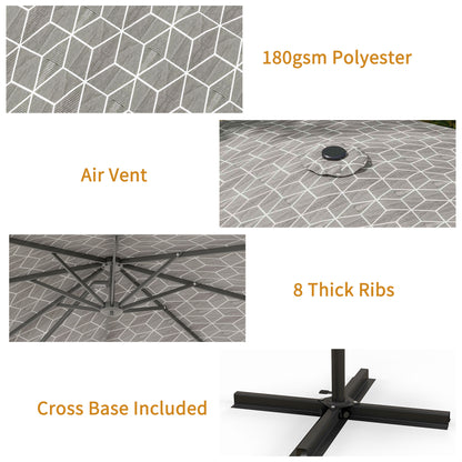 Outsunny 3(m) Convertible Cantilever Parasol and Centre-post Garden Parasol with Cross Base, 360\'c2\'b0 Rotation Banana Parasol with Crank Handle and 8 Ribs, Hanging Patio Umbrella, Black and White