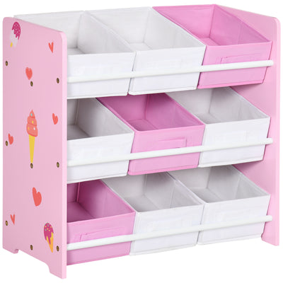 ZONEKIZ Kids Storage Rack, with Nine Removable Baskets, for Nursery, Bedroom, Playroom - Pink 