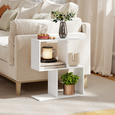 HOMCOM Side Table, Narrow End Table with Storage Shelves, S-Shaped, 3-Tier, 50W x 19.5D x 58H cm, White 