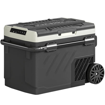 Outsunny 40L Compressor Car Fridge Freezer, Dual Zone Camping Refrigerator with App Control, Telescopic Handle, -20℃-20℃ 