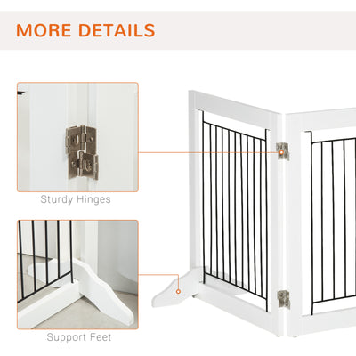 PawHut Foldable Pet Gate, with Three Panels & Two Support Feet - White 