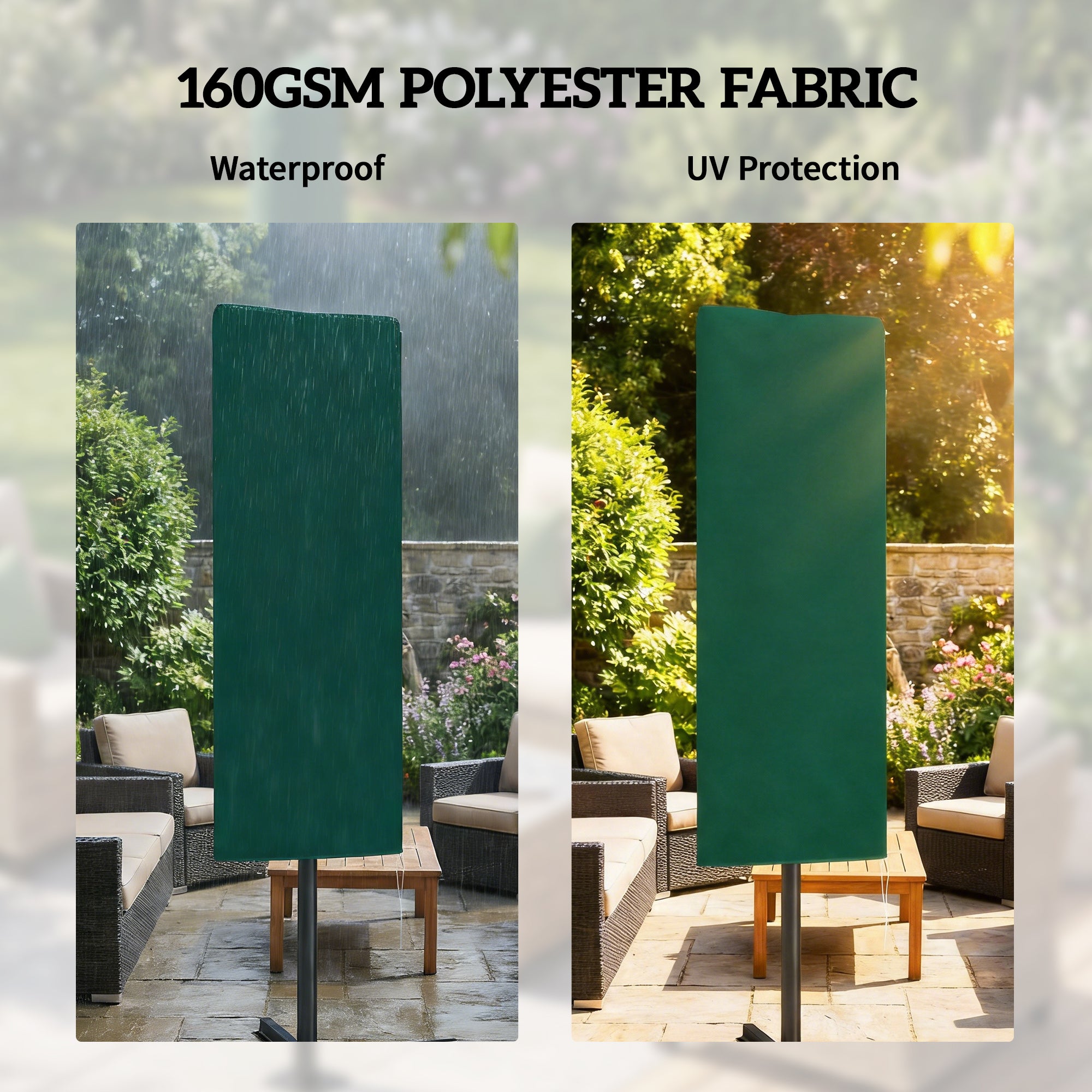 Outsunny Garden Parasol Cover, Outdoor Patio Umbrella Protector Weatherproof Garden Patio for 2-4.6m Parasol, Dark Green 