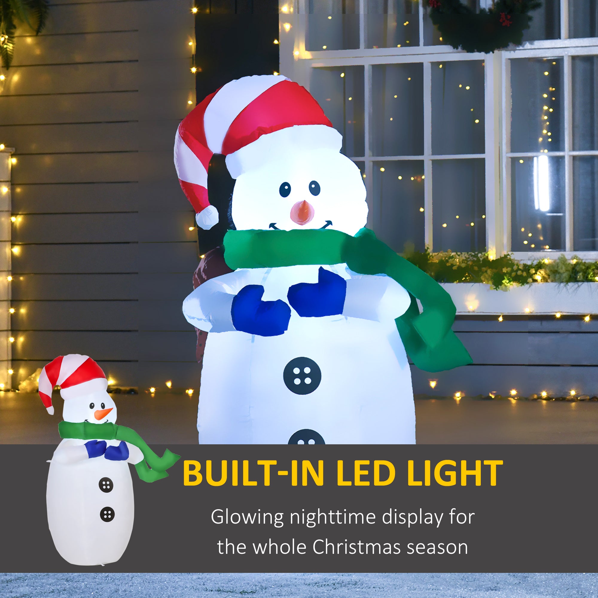 HOMCOM 4ft Inflatable Standing Christmas Decoration Large Waterproof Snowman with LED and Inflator 