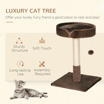PawHut Small Cat Tree for Indoor Cats with Sisal Scratching Post Kitten Bed Cushion Ball Toy, Brown, 45x45x70 cm 