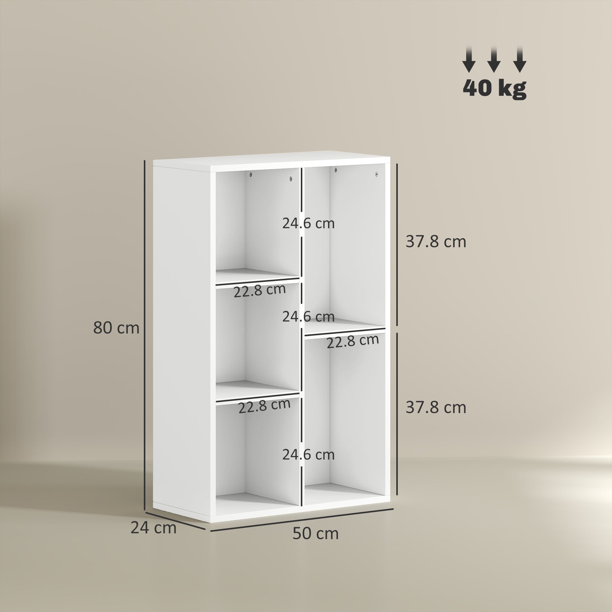 HOMCOM 2-Tier Bookshelf with 5 Compartments - White 