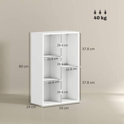 HOMCOM 2-Tier Bookshelf with 5 Compartments - White 