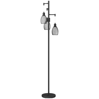 HOMCOM 3-Light LED Floor Lamp, 170cm Industrial Dimmable Standing Lamp with Steel Wire Cage Lampshades, 2700K for Living Room, Bedroom, Dining Room, Study, Black 