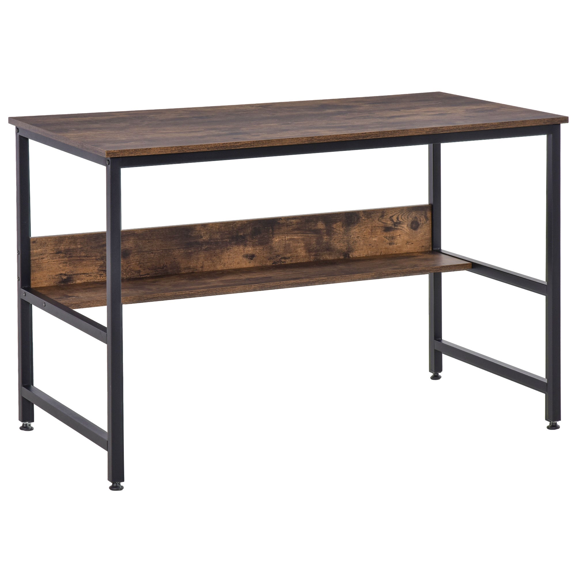 HOMCOM Computer Desk with Storage Shelf, 120 x 60cm Home Office Desk with Metal Frame, Study Table, Easy Assembly, Rustic Brown 