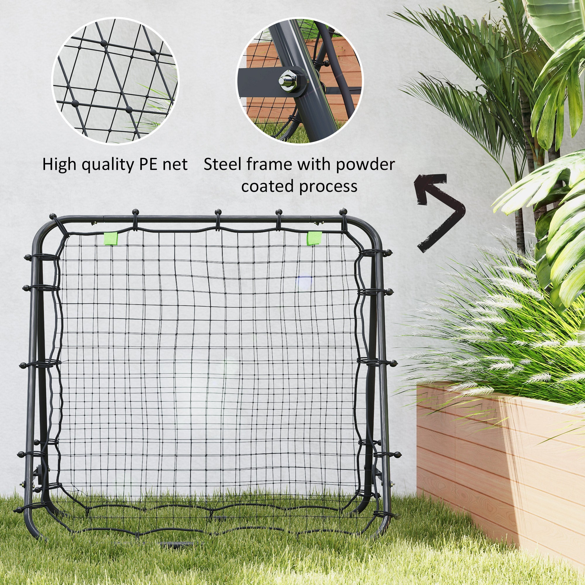 HOMCOM Double Sided Football Rebounder Net, Football Rebound Goal with Five Adjustable Angles, Black 