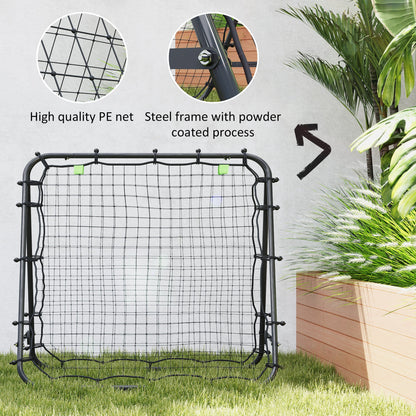 HOMCOM Double Sided Football Rebounder Net, Football Rebound Goal with Five Adjustable Angles, Black 