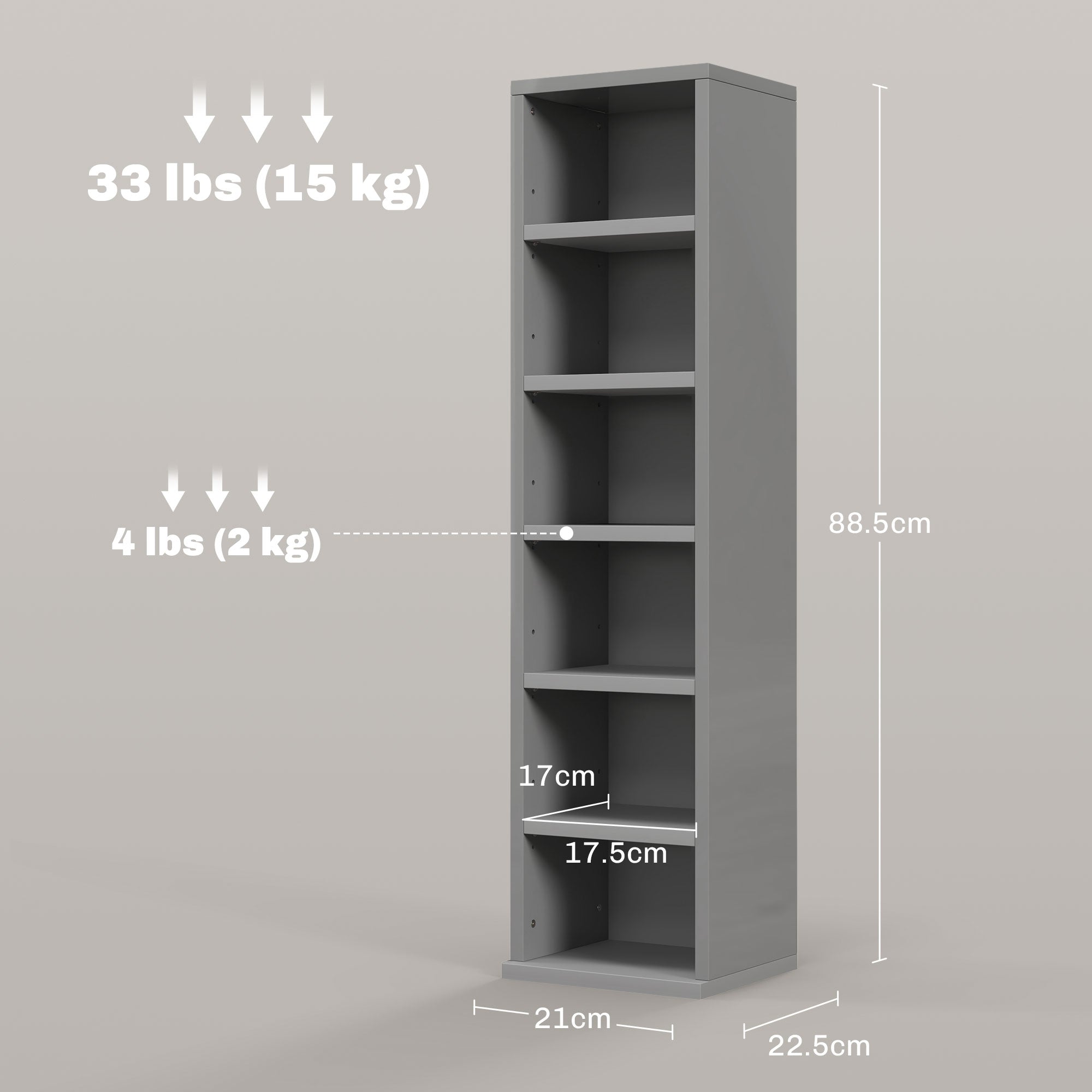 HOMCOM Set of 2 CD Media Display Shelf Unit Tower Rack with Adjustable Shelves, High Gloss Grey 