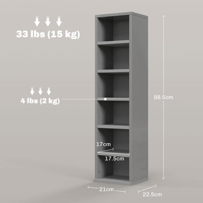 HOMCOM Set of 2 CD Media Display Shelf Unit Tower Rack with Adjustable Shelves, High Gloss Grey 