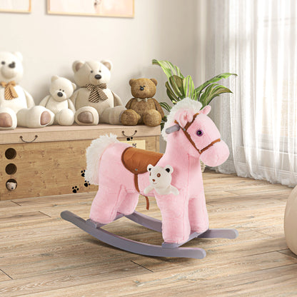 HOMCOM Kids Plush Ride-On Rocking Horse Toy Rocker with Plush Toy Realistic Sounds for Child 18-36 Months Pink 