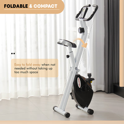 SPORTNOW Folding and Quiet Exercise Bike with 8-Level Magnetic Resistance and Heart Rate Sensor, for Home Gym, Black and White 