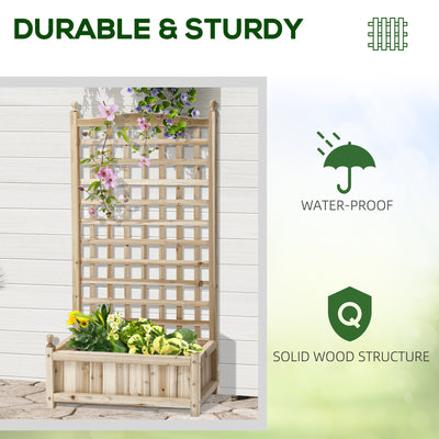 Outsunny Garden Planters with Trellis for Climbing Vines, Wood Raised Beds for Garden, Flower Pot, Indoor Outdoor, Natural 