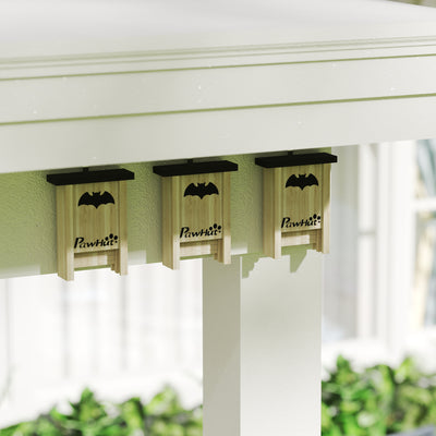 PawHut 3PCs Wooden Bat Boxes, Bat Houses Designed to Attract Bats & Easy to Hang for Outdoor, Garden, Farm, 18 x 6 x 22.5 cm 