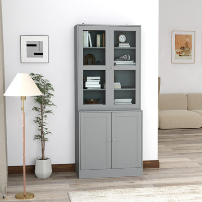 HOMCOM Double Storage Display Cabinet - Grey 