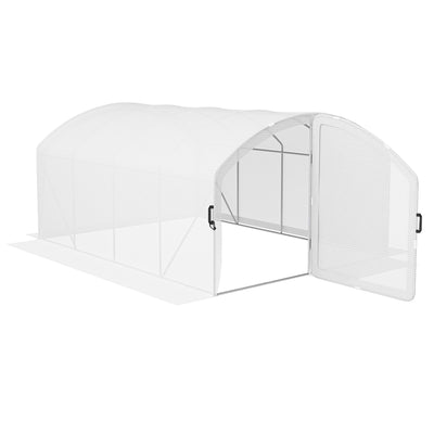 Outsunny Polytunnel Greenhouse Walk-in Grow House with UV-resistant PE Cover, Door, Galvanised Steel Frame, 4 x 3 x 2m, White 