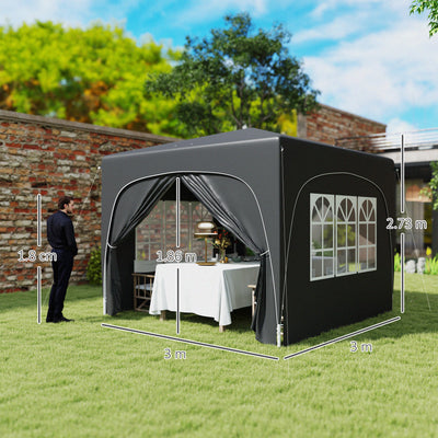 Outsunny 3 x 3m Pop-Up Gazebo Shelter, with Accessories - Black 