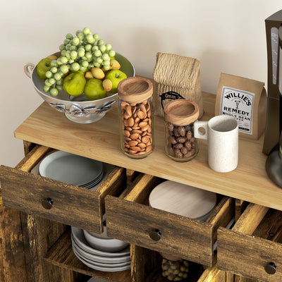HOMCOM Sideboard with Rubberwood Top and Adjustable Shelves for Dining Room, Kitchen - Rustic Brown 