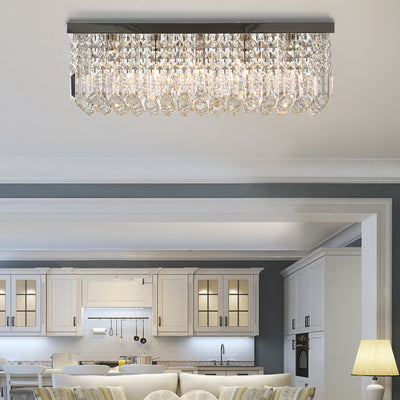 HOMCOM Modern Crystal Ceiling Light Square Crystal Chandelier for Living Room, Dining Room, Hall, E14 Base, Silver, 80 x 25 x 23cm 
