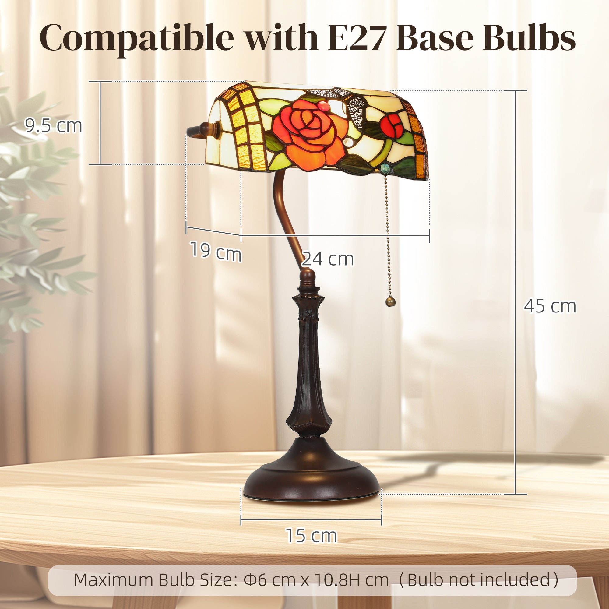 HOMCOM Tiffany-Style Rose and Butterfly Table Lamp - Multi 