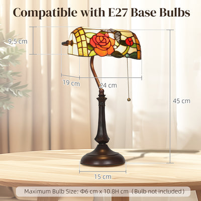 HOMCOM Tiffany-Style Rose and Butterfly Table Lamp - Multi 