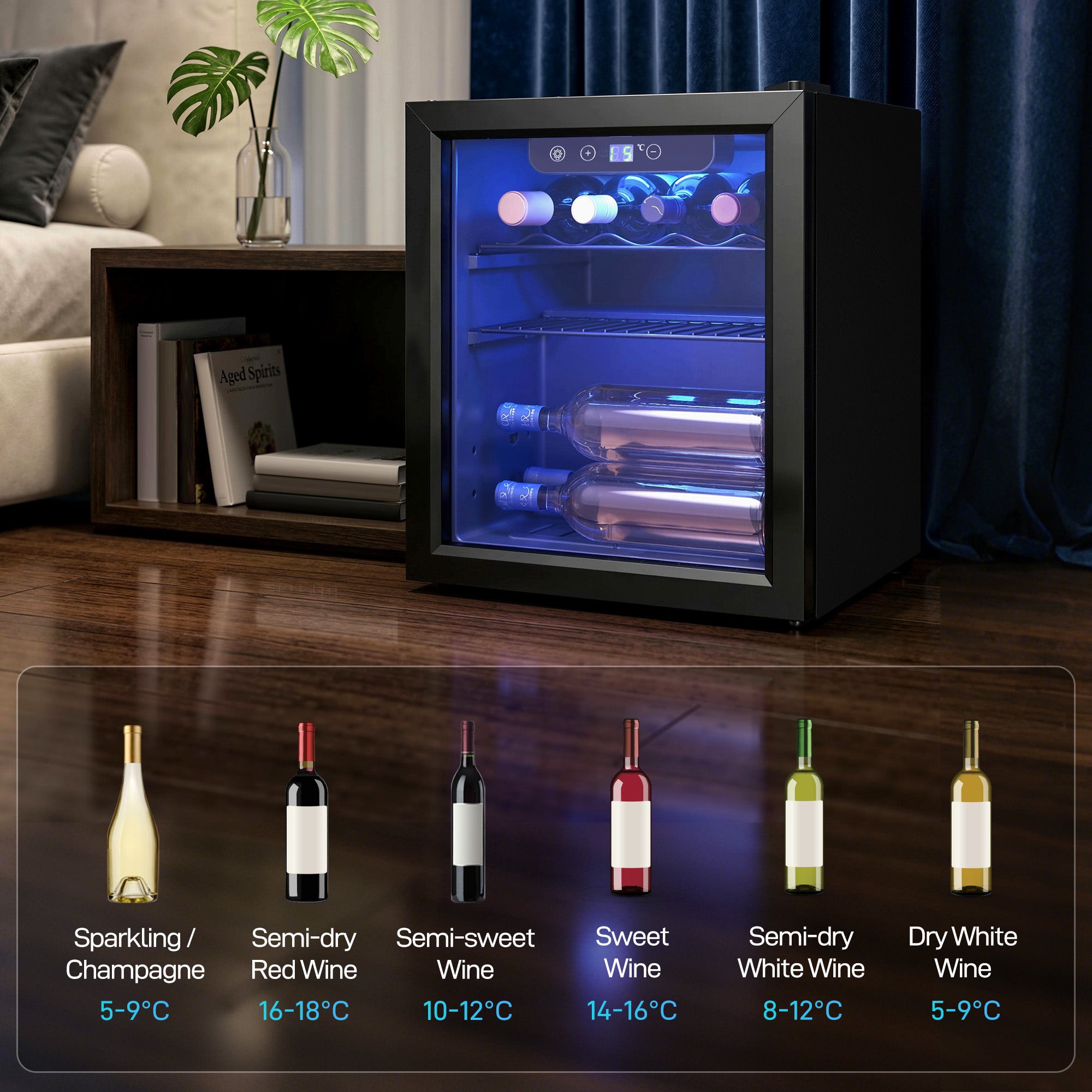 HOMCOM 12 Bottle Wine Cooler, 36 Litre Capacity, 4-16°C Under Counter Drinks Beer Wine Fridge with Glass Door, LED Light, Black 