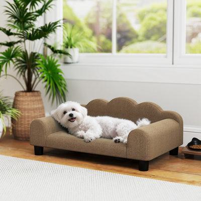 PawHut Elevated Dog Sofa Bed, Breathable Pet Sofa with Backrest and Armrest for Small Dogs, Brown 