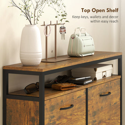 HOMCOM Shoe Storage Cabinet with 4 Flip Drawers and Open Shelf - Rustic Brown 