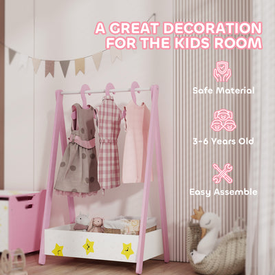 AIYAPLAY Baby Clothing Rack with Hangers, Storage Shelf for Bedroom, Star Theme, for Ages 3-6, Pink 