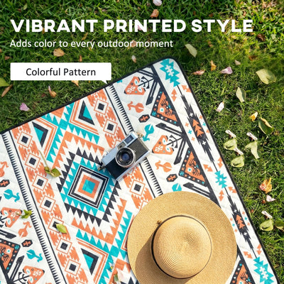 Outsunny Picnic Blanket, 300x200CM Large Beach Blanket Outdoor Picnic Mat with Integrated Strap for Camping, Mix-Colour 