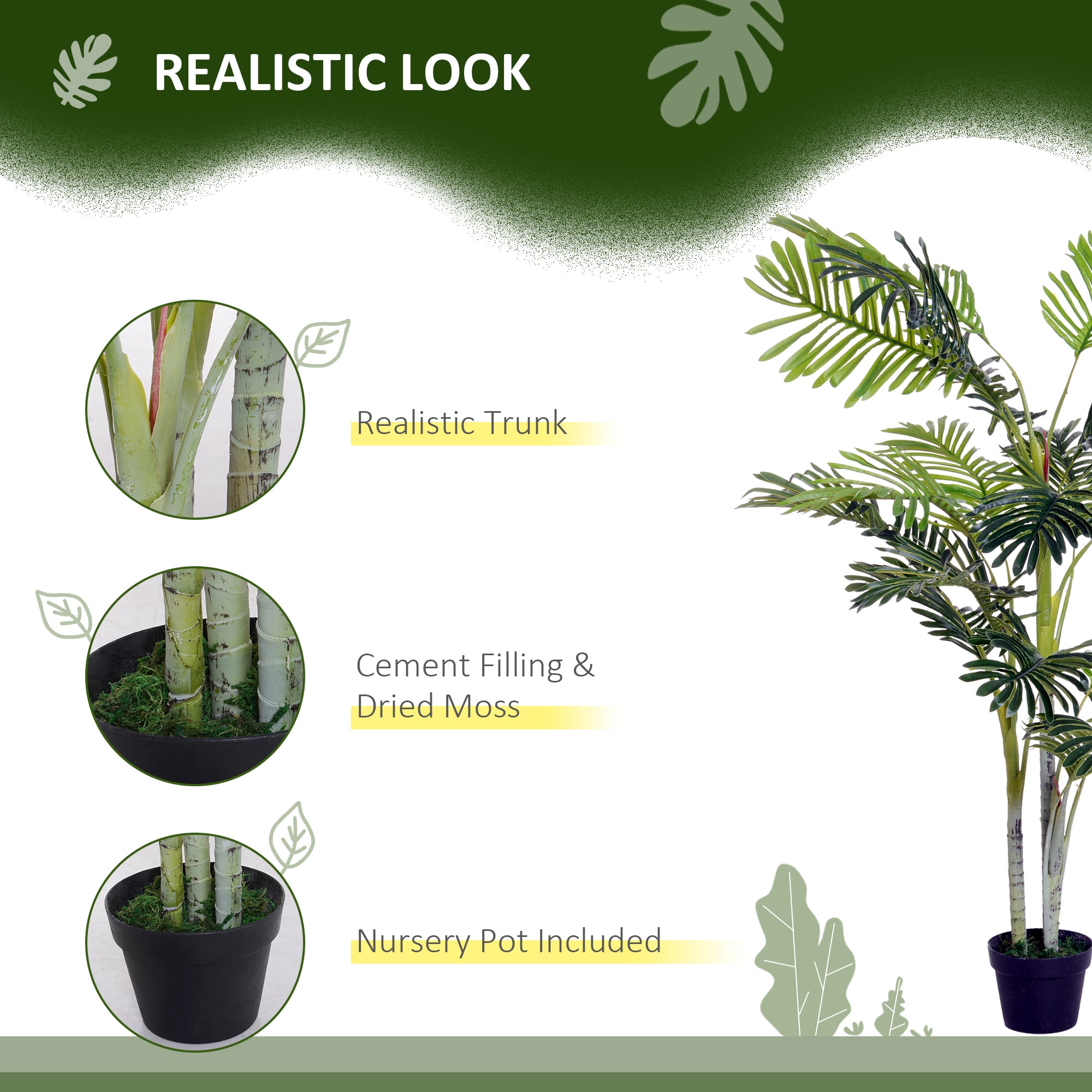 Outsunny Artificial Tree, 150cm Tropical Palm Tree, Fake Plants in Pots, Faux Green Plant for Indoor Outdoor Home Office Living Room Decoration 