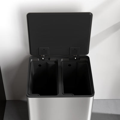 HOMCOM 30L Dual Compartment Stainless Steel Bin, with Deodoriser Holders - Silver Tone