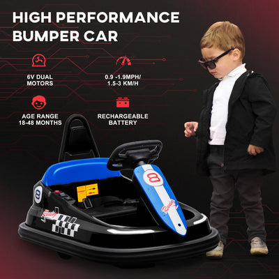 HOMCOM 6V Electric Kids Bumper Car, 6V Spin Waltz Car, with Music, Horn, Lights - Black 