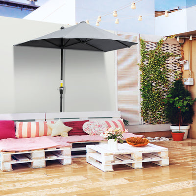 Outsunny 2m Half Parasol Market Umbrella Garden Balcony Parasol with Crank Handle, Base, Double-Sided Canopy, Dark Grey 