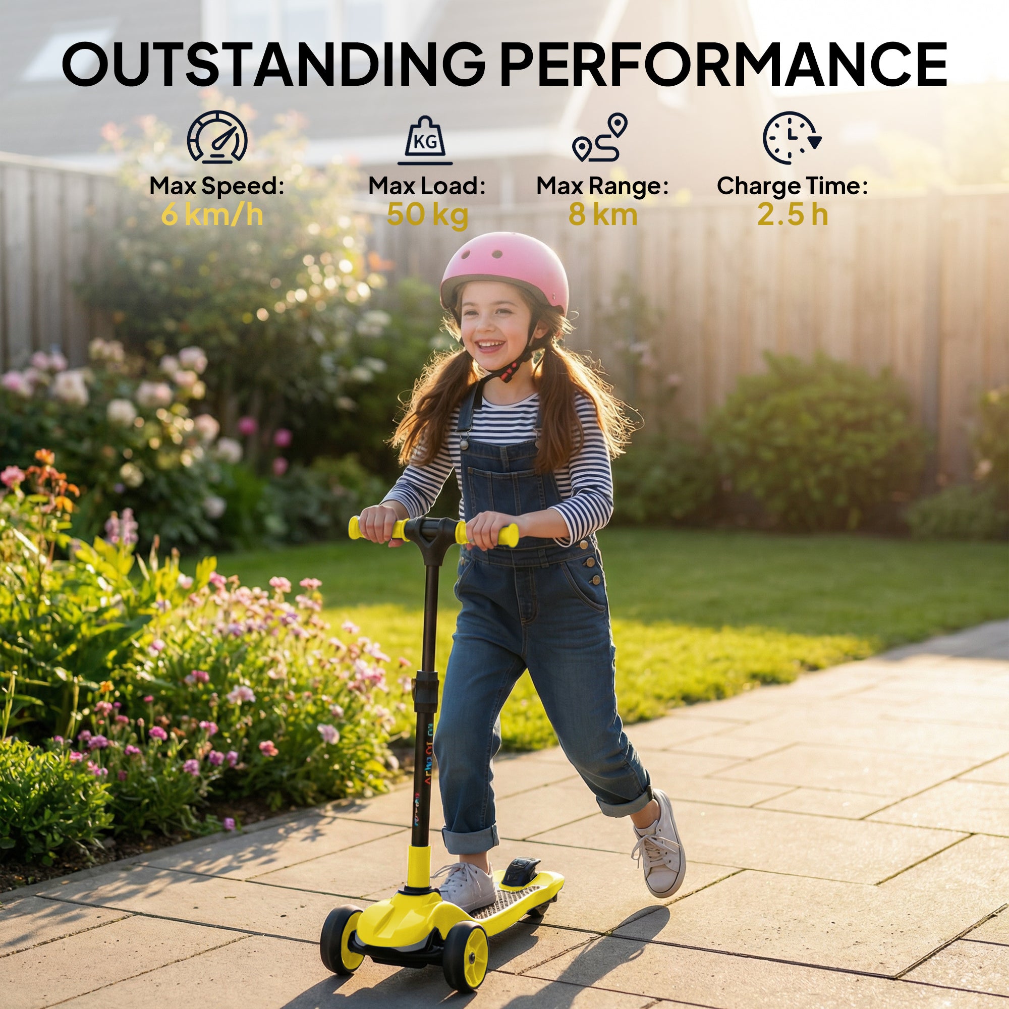 AIYAPLAY Three-Wheel Foldable Electric Scooter for Kids Aged 6-10 Years, Yellow 