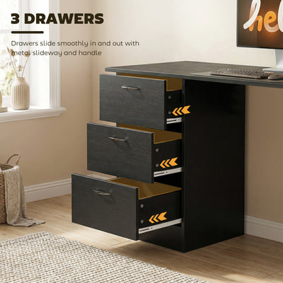 HOMCOM Computer Desk, Writing Table, PC Workstation with 3 Storage Shelves and Drawers, Handle, for Home Office, Black 