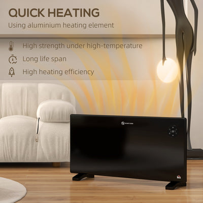 HOMCOM 2000W Electric Convector Heater, Freestanding or Wall Mounted, Space Heater with Adjustable Thermostat, Timer, Black 