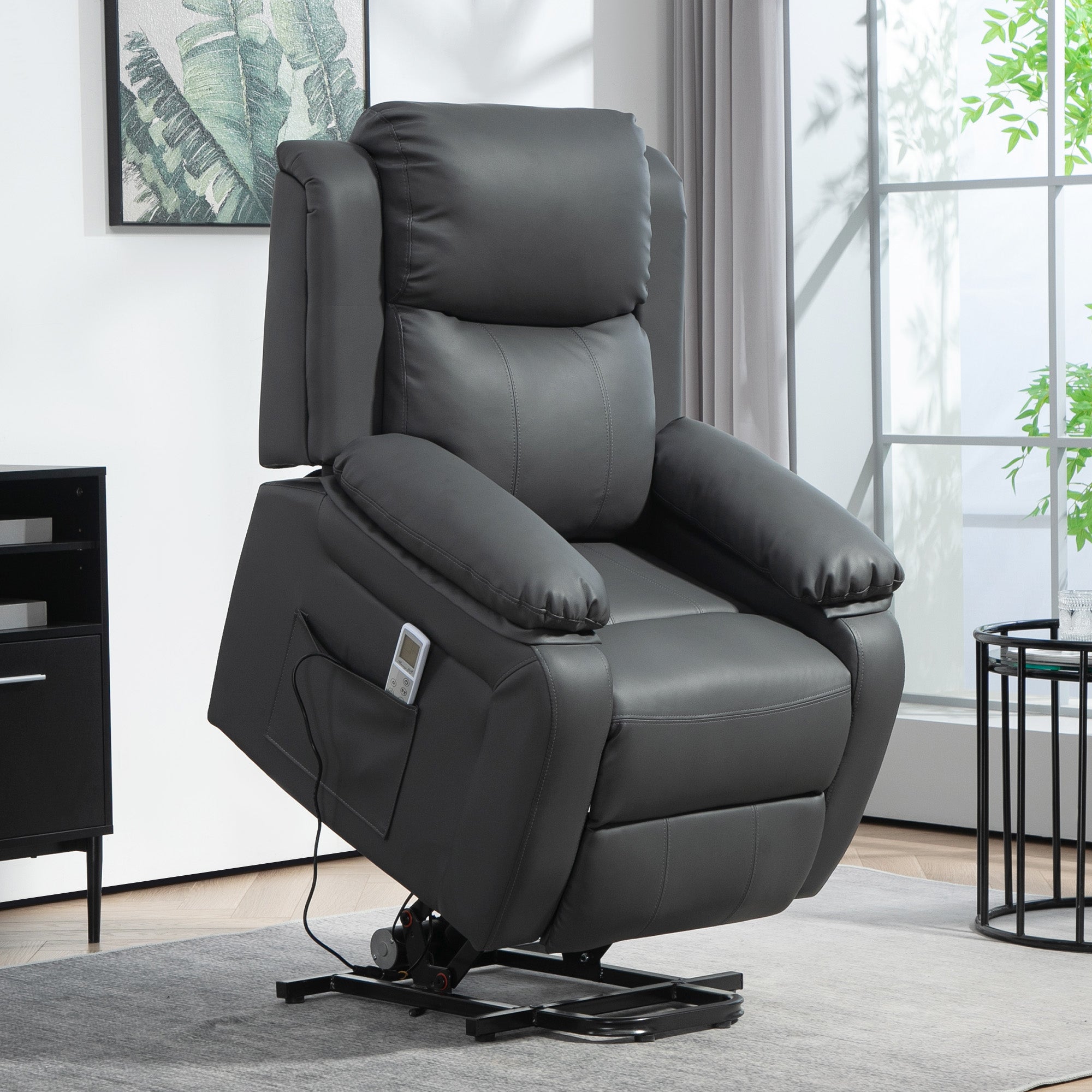 HOMCOM Electric Power Lift Recliner Chair Vibration Massage Reclining Chair with Remote Control and Side Pocket, Dark Grey 