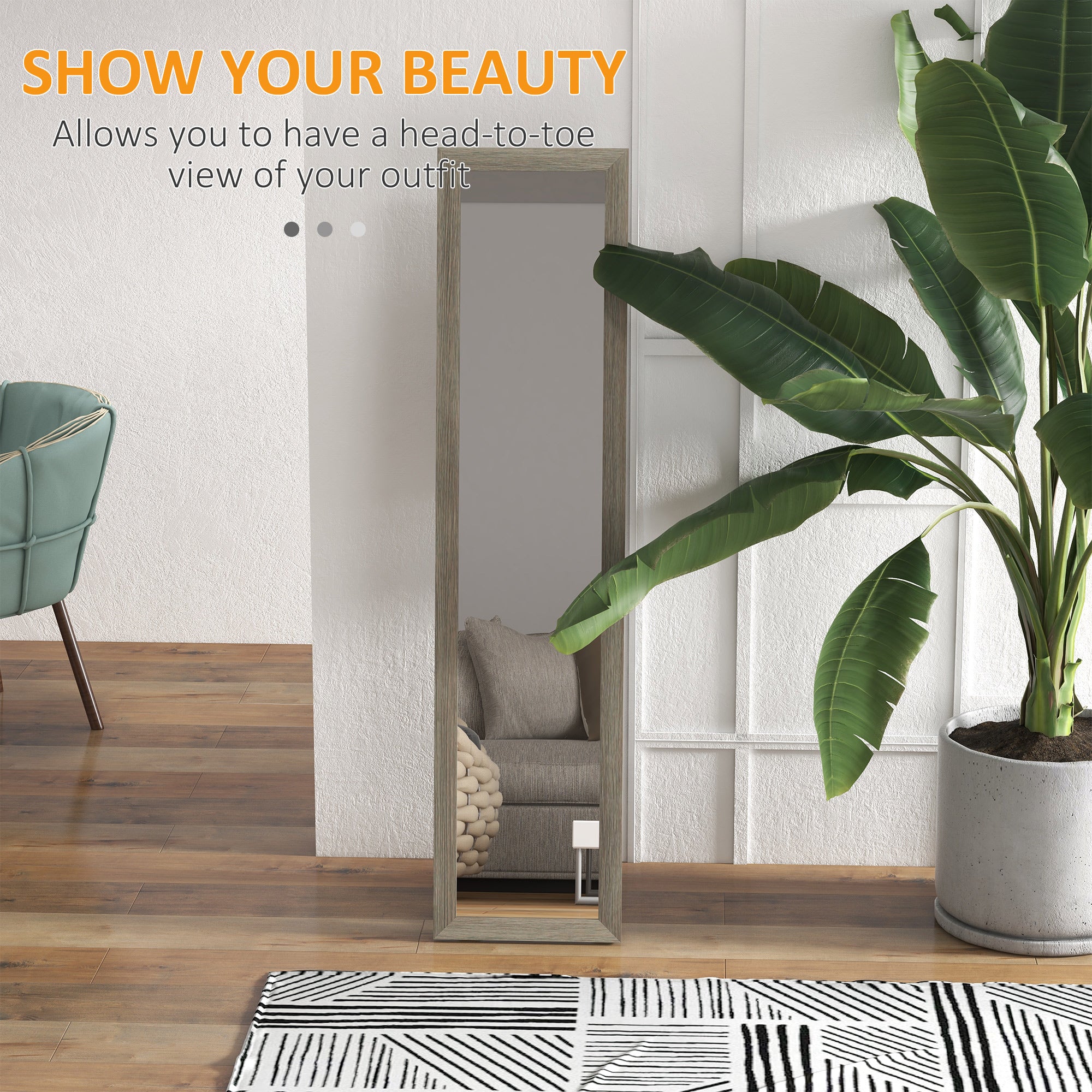 HOMCOM Full Length Mirror, 37 x 157 cm, Hanging or Freestanding, Rectangular Full Body Mirror for Living Room, Bedroom, Grey 