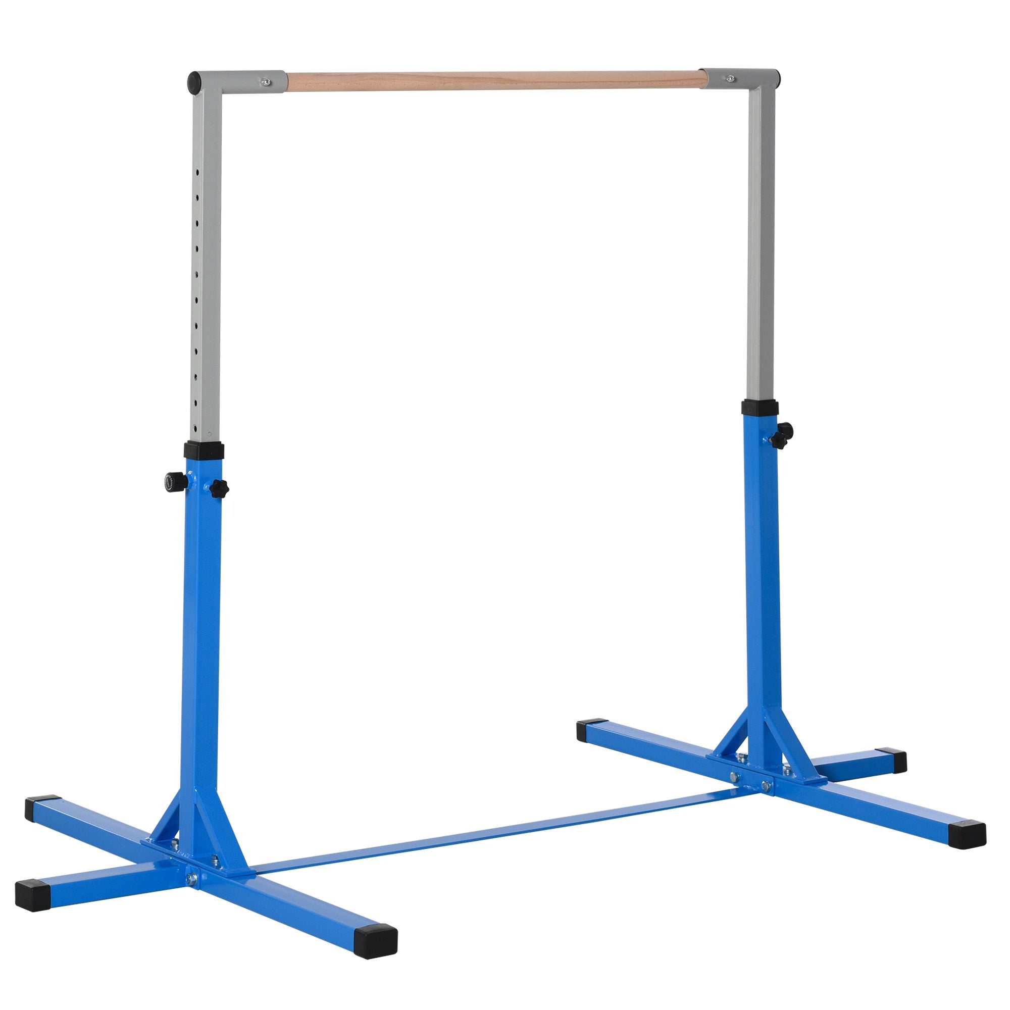 HOMCOM Height Adjustable Gymnastics Horizontal Bar for Kids, Children Junior Kip High Bar Fitness, Blue 