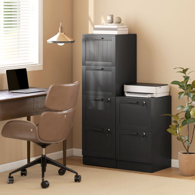 HOMCOM 4 Drawer Filing Cabinet with Lock, Office Storage Cabinet with Adjustable Hanging Bars for A4 Letter Size Files, Black 