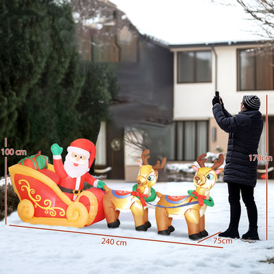 Outsunny 7.9ft Christmas Inflatable Santa on Sleigh with Two Reindeer, Outdoor Christmas Blow Up Decoration with Built-in LED Lights for Garden, Indoor Outdoor Home Decor 