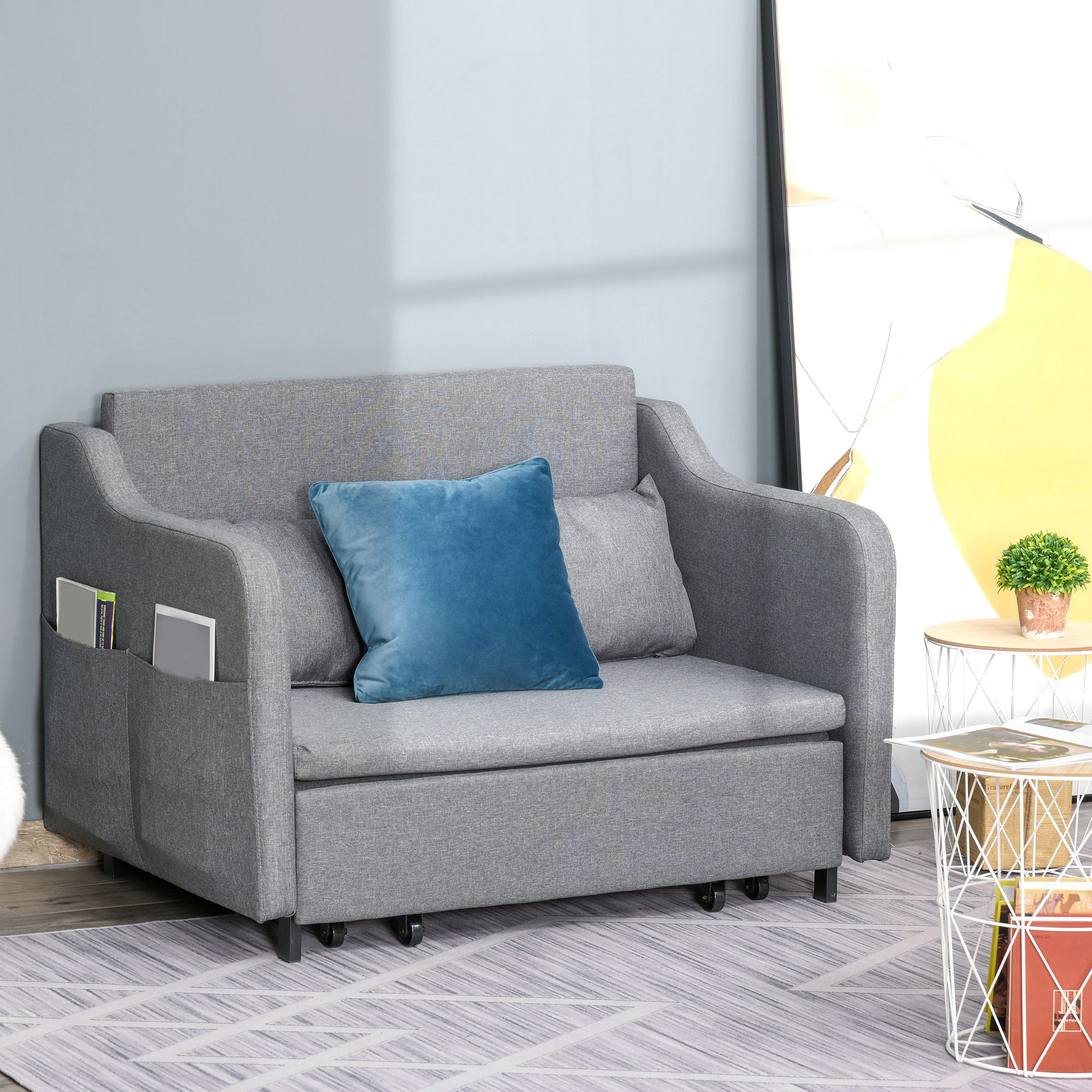 HOMCOM Two-Seater Pull-Out Sofa Bed - Grey 