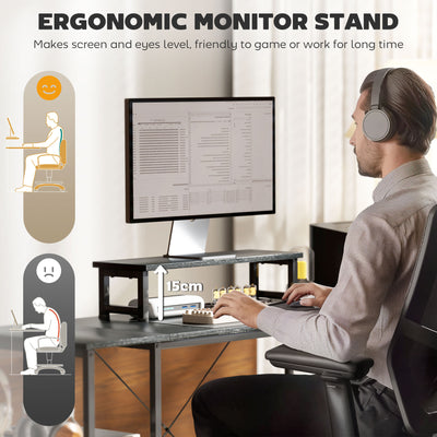HOMCOM 168cm Reversible L Shaped Desk, Industrial Corner Computer Desk with Adjustable Shelf and Storage Bag, 240cm 2 Person Desk with Monitor Stand, Black 