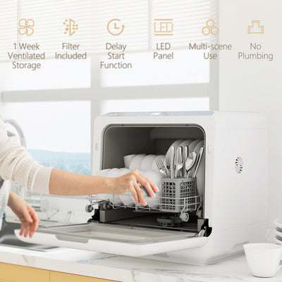 HOMCOM 6L Five-Mode Tabletop Dishwasher - White 